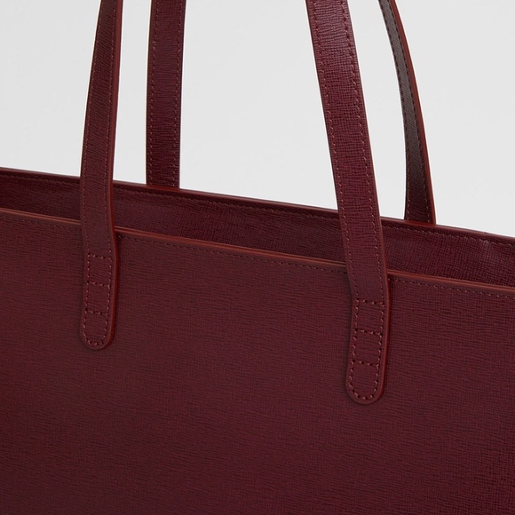 MANSUR GAVRIEL Small Zip Tote Bag in Claret Burgundy Saffiano Leather - Picture 5 of 5